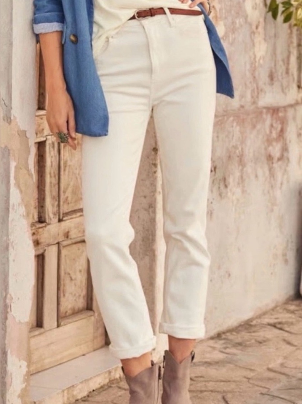 Driftwood Stella Straight Leg Jeans White Womens Size 32 High Rise Stretch Denim
